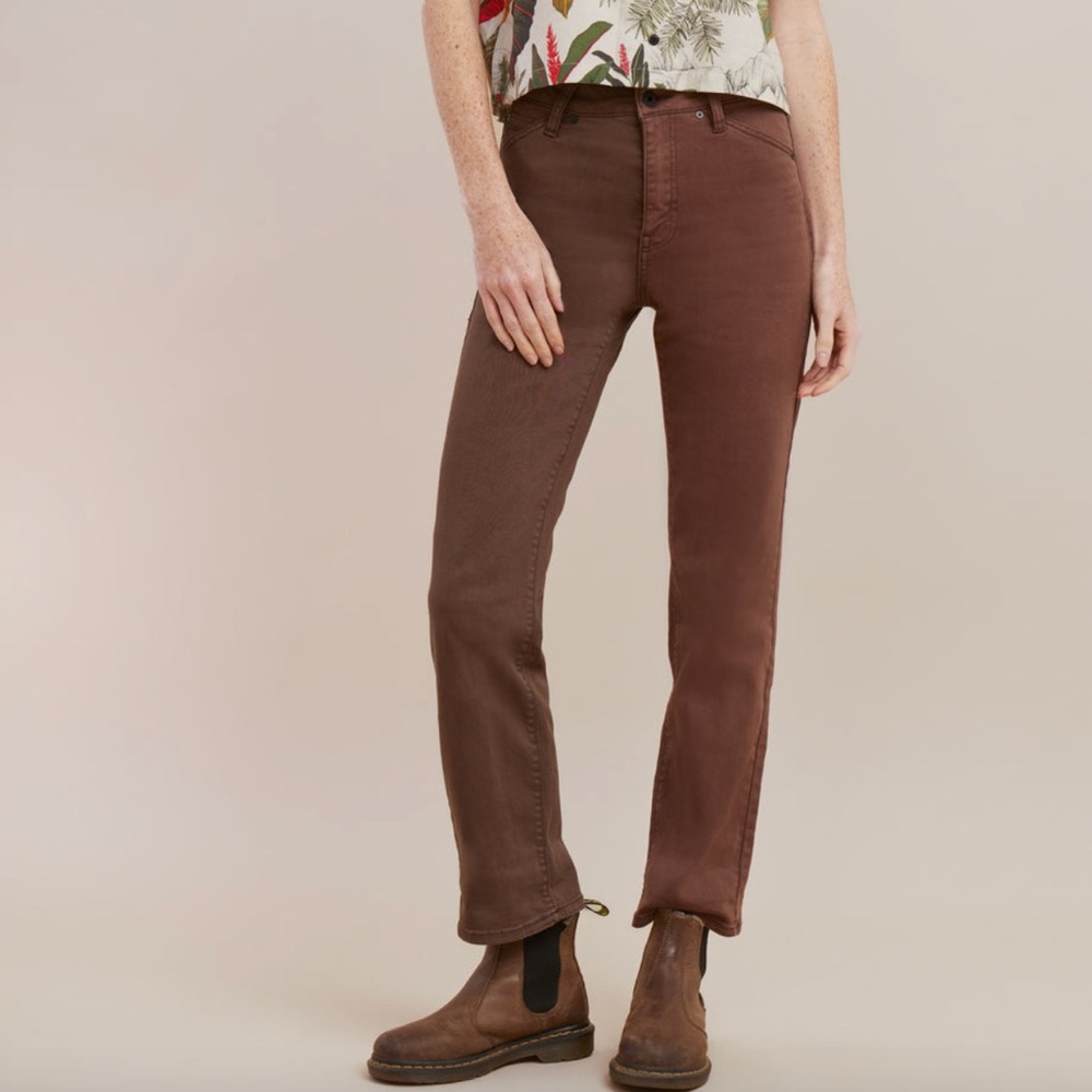 Straight leg brown trousers